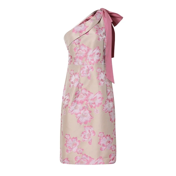 Asymmetric Neckline Dress With Bow Asymmetric Neckline Dress With Bow