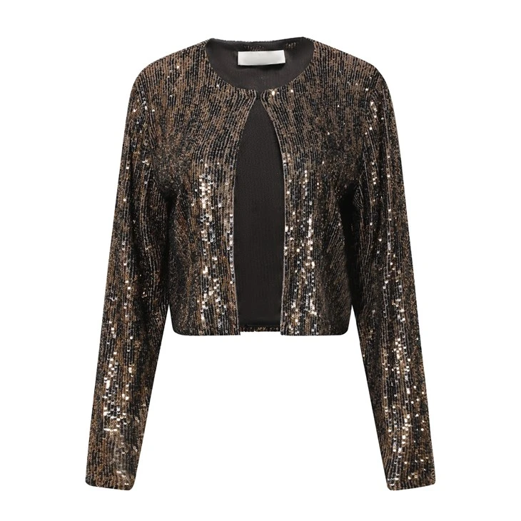 Black And Gold Sequin Trimmed Women's Coat Black And Gold Sequin Trimmed Women's Coat