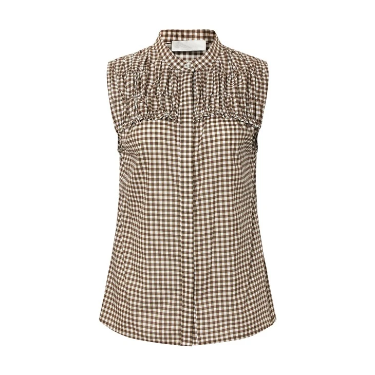 Casual Sleeveless Blouse in Brown And White Casual Sleeveless Blouse in Brown And White