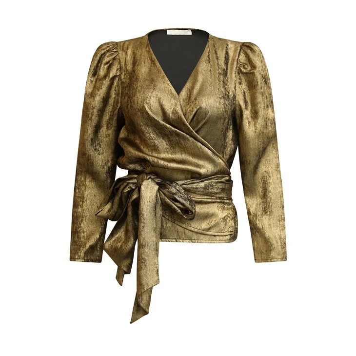 Golden Long Sleeve Fabric And Waist Tie Golden Long Sleeve Fabric And Waist Tie