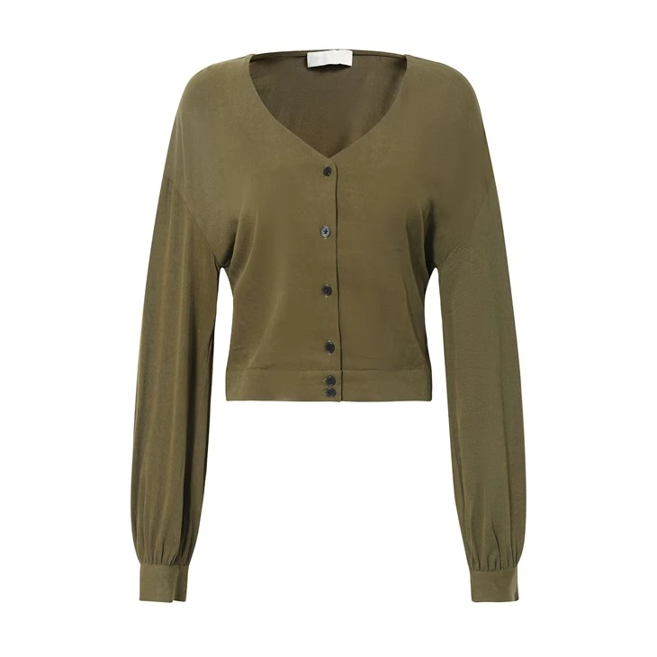 Green V-Neck Long Sleeve Top
