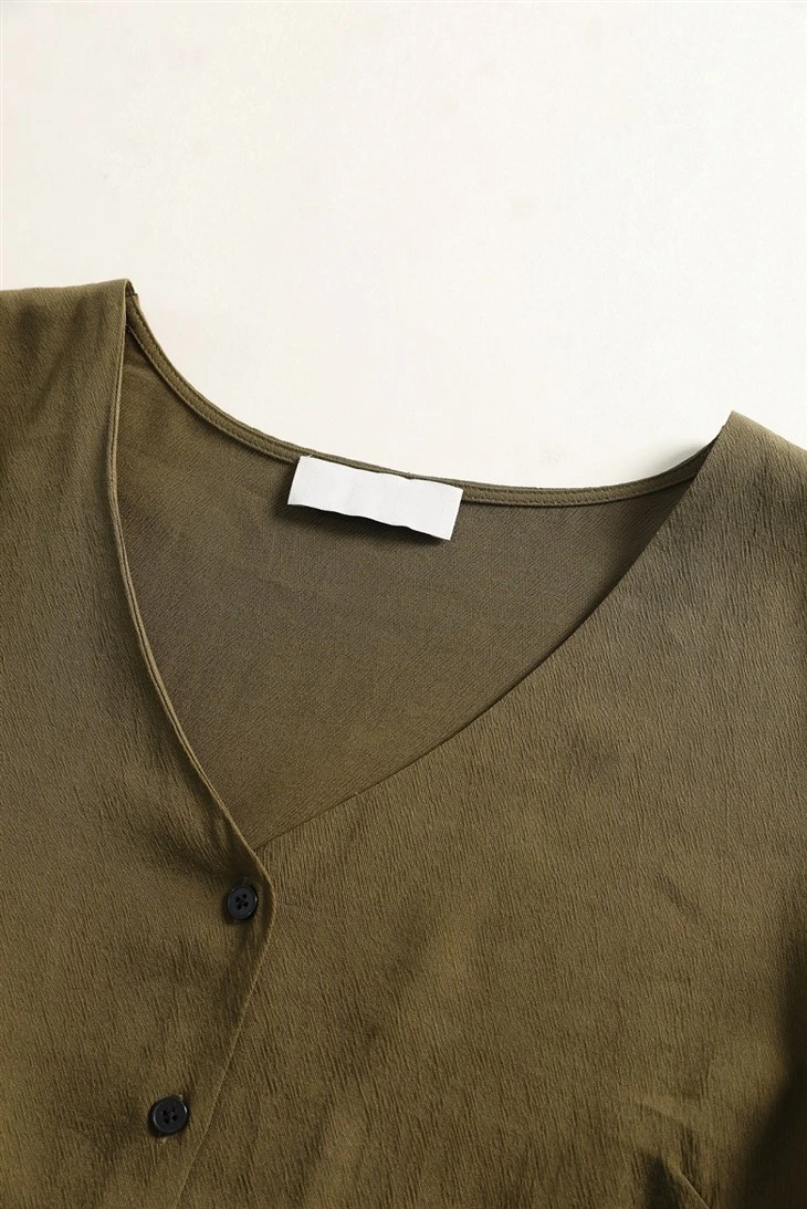 Green V-Neck Long Sleeve Top