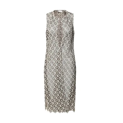 High Neck Geometric Lace Sleeveless Dress