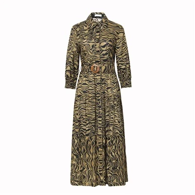 Lapel Long Sleeve Dress with Prints