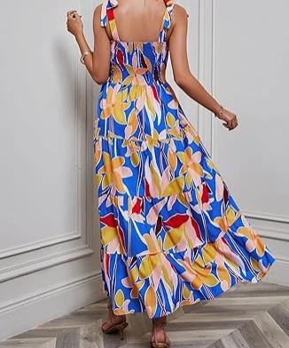 Square Neck Ruffle Casual Beach Dress Square Neck Ruffle Casual Beach Dress